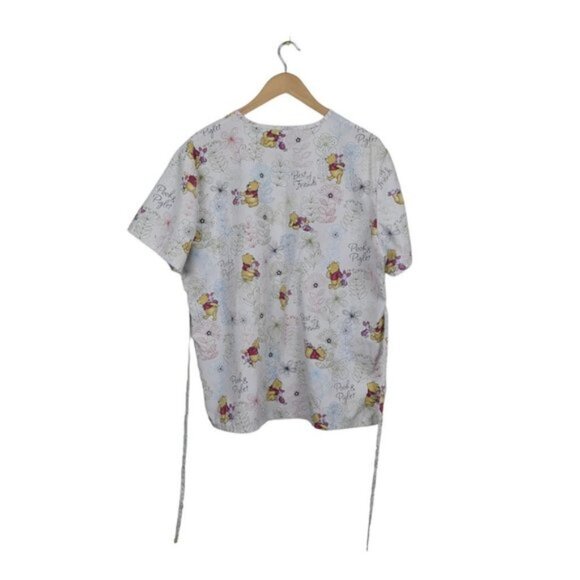 Disney Scrub Top Winnie the Pooh  Bear Piglet Medical Cream Size XL - Picture 6 of 14